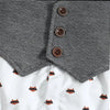 SHIN Textured Grey Wasit Coat Style Fox Print White Body Suit Black Pant & Bow 3 Piece Set 13398