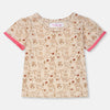 LL Puppy Print Top with Striped Cadet Blue Dungaree 2 Piece Set 12877