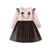 VKT Sequin Cat Face Leopard Bottom  Full Sleeves Frock 11827