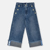 OM Pink Stars Golden Button Floded Bottom Wide Leg Blue Denim 12958