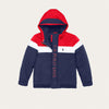 U Color Block Placket Red With Blue Puffer Jacket 11784